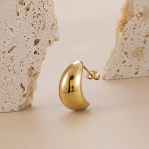 Chic gold-plated stainless steel C-shape earrings with a smooth mirror finish