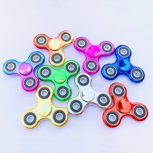 Colorful three-leaf metal fidget spinners with ABEC-9 bearings in multiple metallic finishes