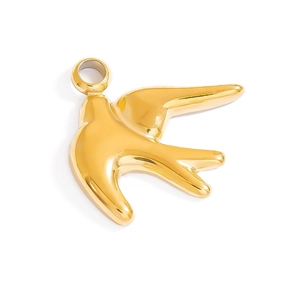 Golden flying bird pendant in polished stainless steel with mirror finish and jump ring