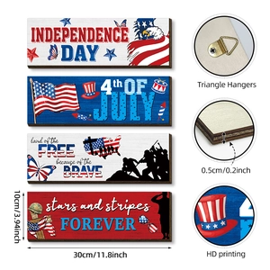 USA 250th Anniversary 4-piece wooden hanging plaque set with red and blue star decorations