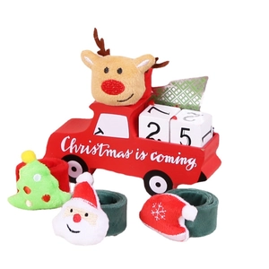 Red wooden Christmas truck calendar with velvet Santa and reindeer accessories set