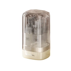 Portable 35ml travel bottle set with vacuum pump sprayers in a clear protective case