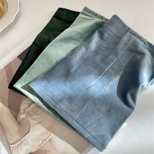 Nordic velvet tissue bag with happiness embroidery in dark green and grey blue colors
