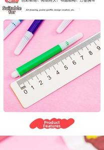 Macro view of multi-color markers with textured grip and a plastic ruler with mm scale