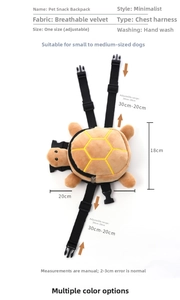 Detail view of turtle-shaped plush pet backpack with adjustable straps and breathable fabric
