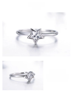 Macro view of S925 sterling silver ring featuring a sparkling star-shaped cubic zirconia