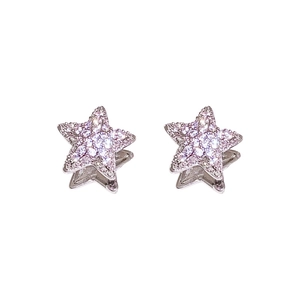 Star-shaped silver earrings with sparkling zircon crystals in a minimalist design