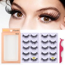 Detailed set of 10 pairs handmade 3D faux mink lashes with tweezers and packaging