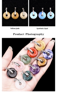 Various crystal donut pendants in amethyst, tiger eye and aventurine with metal bails