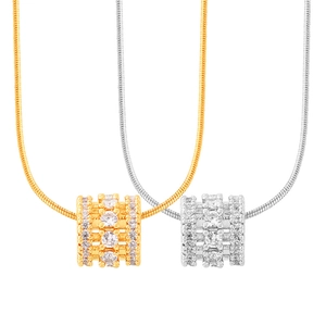 Minimalist gold and silver titanium steel necklaces with sparkling crystal cylinder pendants