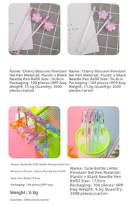 Detail view of cute gel pens featuring cherry blossom and butterfly creative pendants