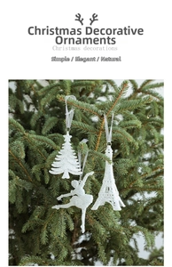 Detailed trio of Christmas ornaments with glitter including a tree, dancer and tower