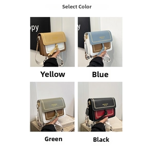 Detail view of four color options for square crossbody bags with wide straps