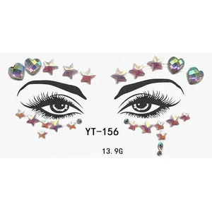 Macro detail of YT-156 iridescent star and heart acrylic face gems for party makeup