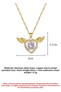 Detailed view of angel wing heart necklace with 3cm x 2.1cm size and titanium chain