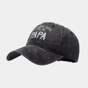 Distressed dark grey cotton baseball cap with white My Favorite People Call Me Papa print