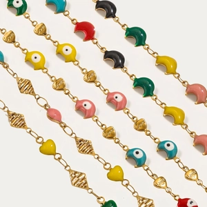 Stainless Steel Enamel Evil Eye Moon Heart Love DIY Jewelry Making Chain 18K Gold Plated Handmade Necklace Bracelet Accessory
