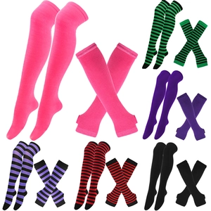 Striped thigh high socks and arm warmers set in multiple colors for cosplay costume