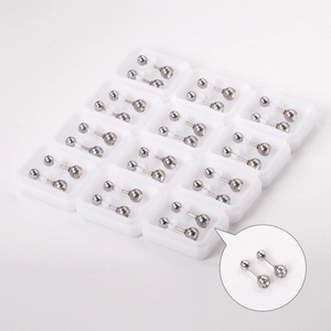 Set of 12 pairs stainless steel screw ball stud earrings with clear sparkling crystals