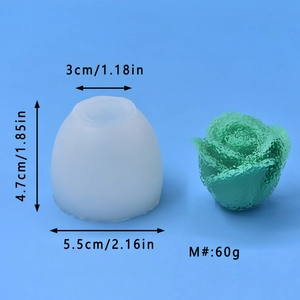 Detailed dimensions of a rose bud silicone mold for candle making in 1.85 inch height