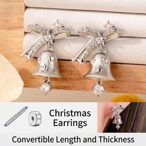 Bowknot Christmas Bell Stud Titanium Steel Post Zircon Star Inlaid Screw Back Earring Cute Holiday Jewelry For Women