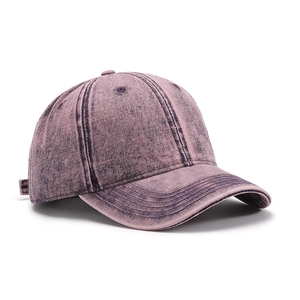 Unstructured washed purple cotton baseball cap for men and women with adjustable strap