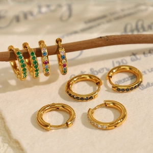 Elegant 18K gold plated hoop earrings set with micro-pave multicolored zircons on a branch