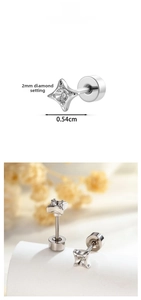 Macro detail of 0.54cm four-pointed star earring with 2mm gemstone setting size
