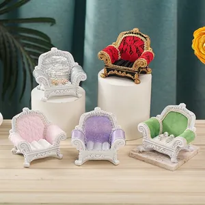 European Vintage Sofa Jewelry Display Stand Resin Fabric Mini Royal Palace Carved Flower Desktop Jewelry Organizer Holder
