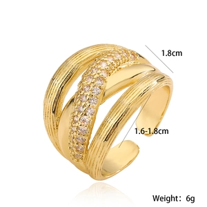 18K gold plated irregular geometric open ring with cubic zirconia and brushed texture