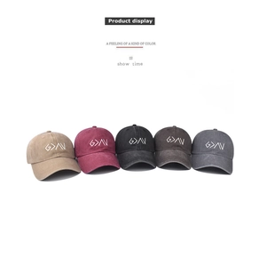Five distressed washed cotton baseball hats with vintage embroidery in multiple colors