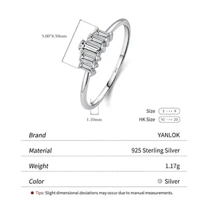 Sparkling S925 sterling silver minimalist ring with five baguette-cut crystals on band