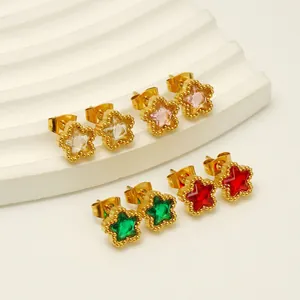 Star Stud Earrings Zircon Inlaid 18K Gold Plated Stainless Steel Fashion Western Style Elegant Jewelry For Women