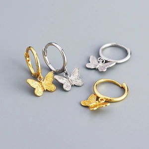 Pendientes De Aro Con Colgante De Mariposa Plata De Ley 925 Huggie Joyería Animal Para Mujer