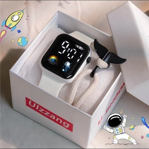 Astronaut themed square LED digital watch with white silicone strap and gift box set