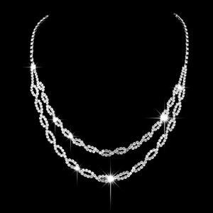 Exquisite silver double-layer marquise necklace and earrings set with sparkling crystals