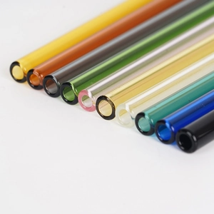 Colorful high borosilicate glass straw set with straight and bent tubes in various shades