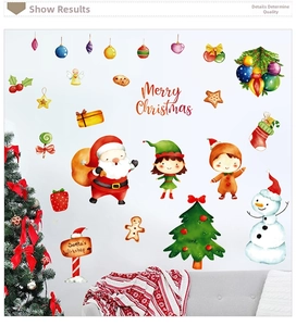 Stickers muraux de Noël avec Père Noël et bonhomme de neige pour une déco de salon chaleureuse