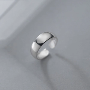 Minimalist wide band open ring in polished S925 sterling silver for women
