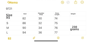 Detailed sizing chart for the wavy wide hem dress with bow detail and measurements