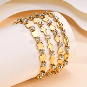 Stainless Steel Bracelet For Women 18K Gold Plated Cubic Zirconia Heart Cross Geometric Adjustable Fashion Jewelry