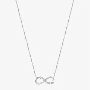 925 Sterling Silver Infinity Necklace Mobius Design With Cubic Zirconia Minimalist Romantic Jewelry For Women