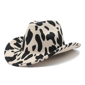 Chapeau De Cowboy Western Imprimé Vache Feutre Bord Large Rétro Motif Animal Mode Fedora Pour Hommes Femmes Fête