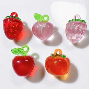 Colorful acrylic fruit charms including strawberry and apple for DIY jewelry crafts