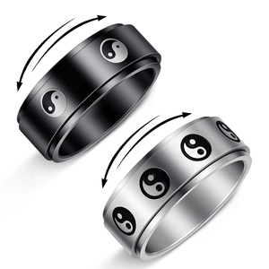 Men Spinner Ring 304 Stainless Steel Tai Chi Yin Yang Pattern Rotatable Stress Relief Meditation Band Fashion Jewelry