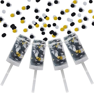 Σετ 4 push-pop κανόνια κομφετί με μαύρους, χρυσούς και λευκούς χάρτινους κύκλους