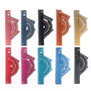 Macro view of 15cm aluminum alloy ruler set featuring multiple metallic colors and scales