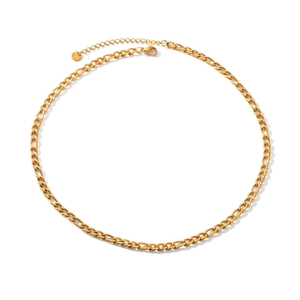 Polished 18K gold plated stainless steel Figaro chain necklace with adjustable lobster clasp