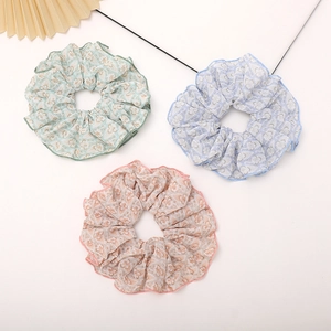 Floral Scrunchies Chiffon Fabric Large Oversized Elastic Hair Ties Ponytail Holder Korean Sweet Vintage For Women Girls