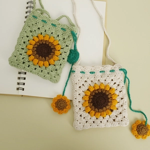 Handmade Crochet Sunflower Crossbody Bag Cotton Knit Small Purse For Kids Sweet Floral Pocket